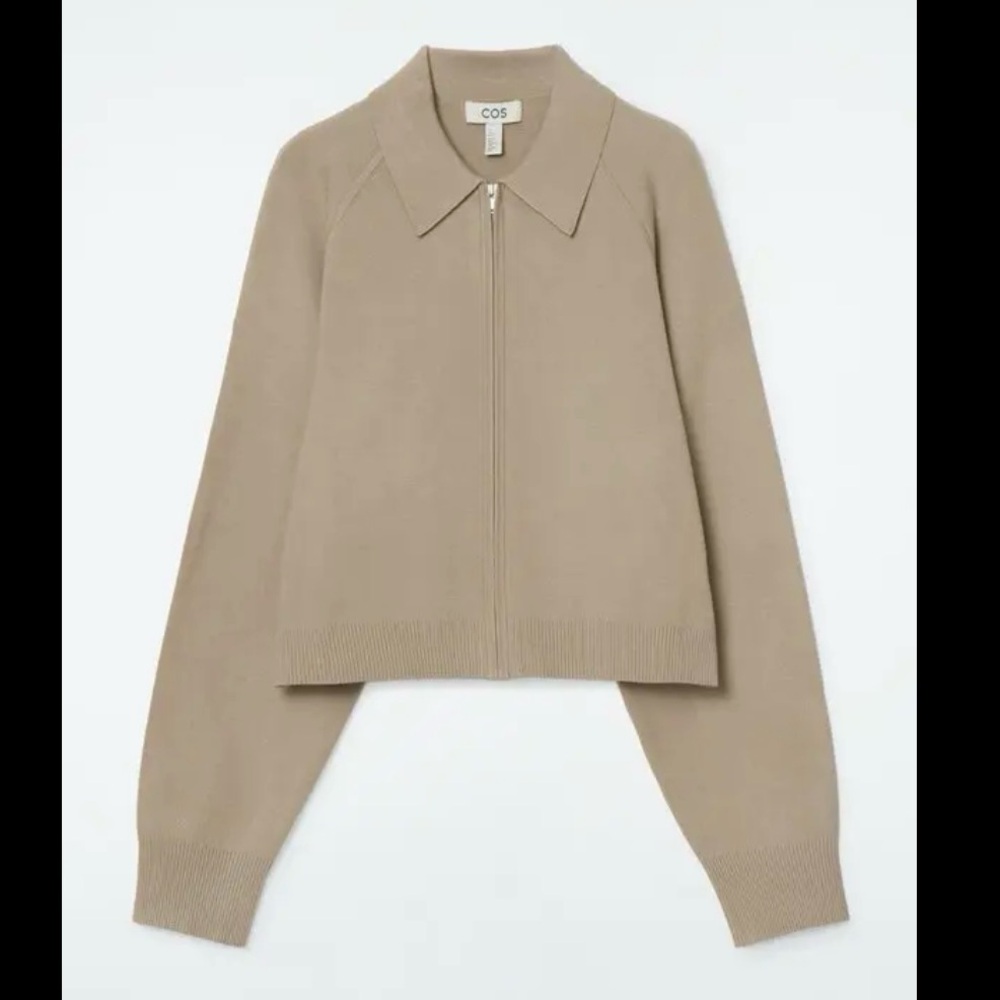 COS Double-Faced Zip-Up Cardigan Jacket Khaki Beige XS